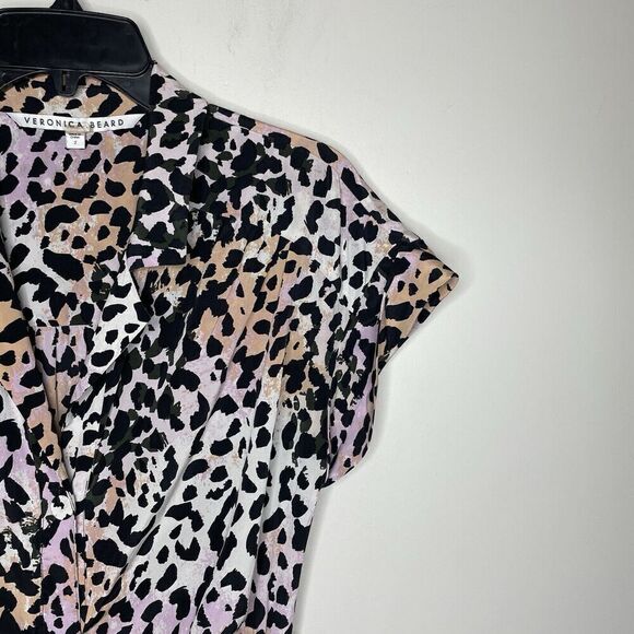 VERONICA BEARD Amani Dress Women 2 Silk Button Front Midi Leopard Print Stretch - Picture 3 of 16